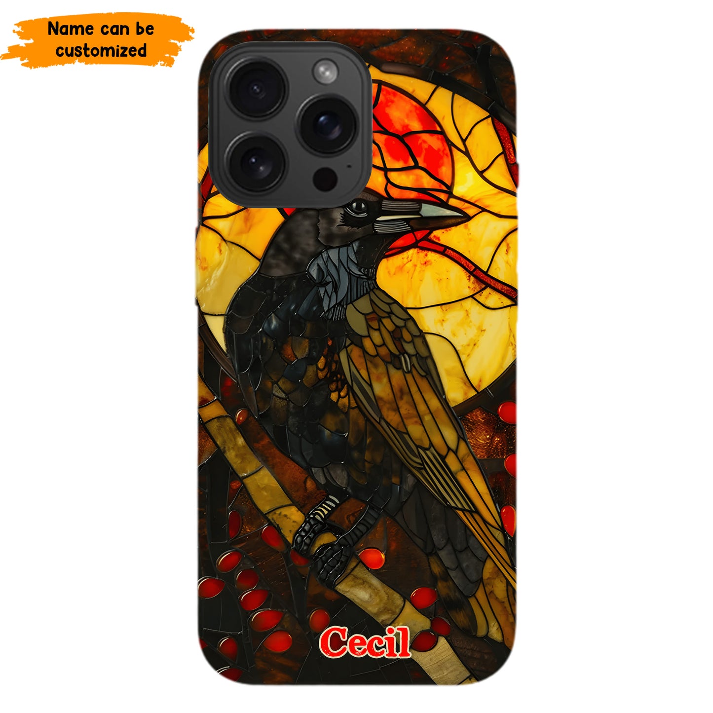 Personalized Stained Glass Raven Phone Case