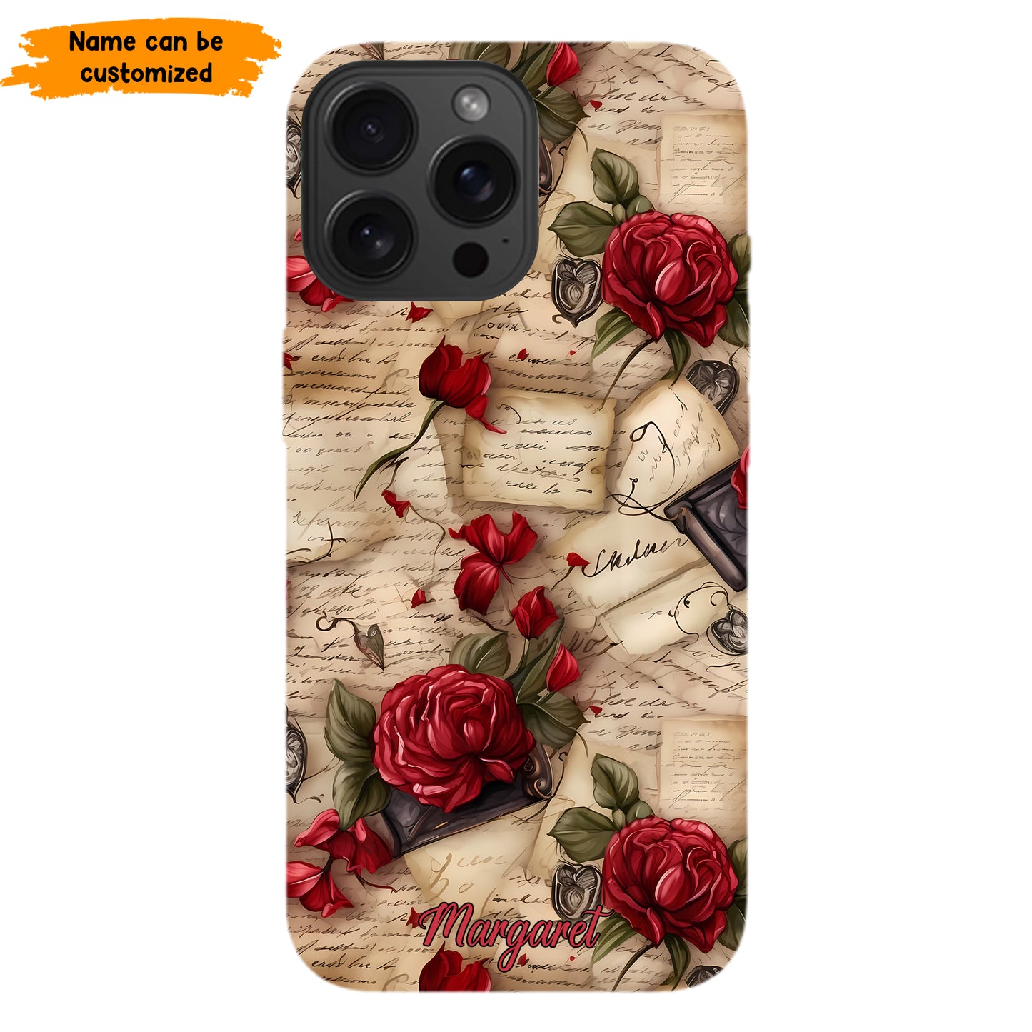 Personalized Vintage Letter & Rose Phone Case – Elegant & Romantic