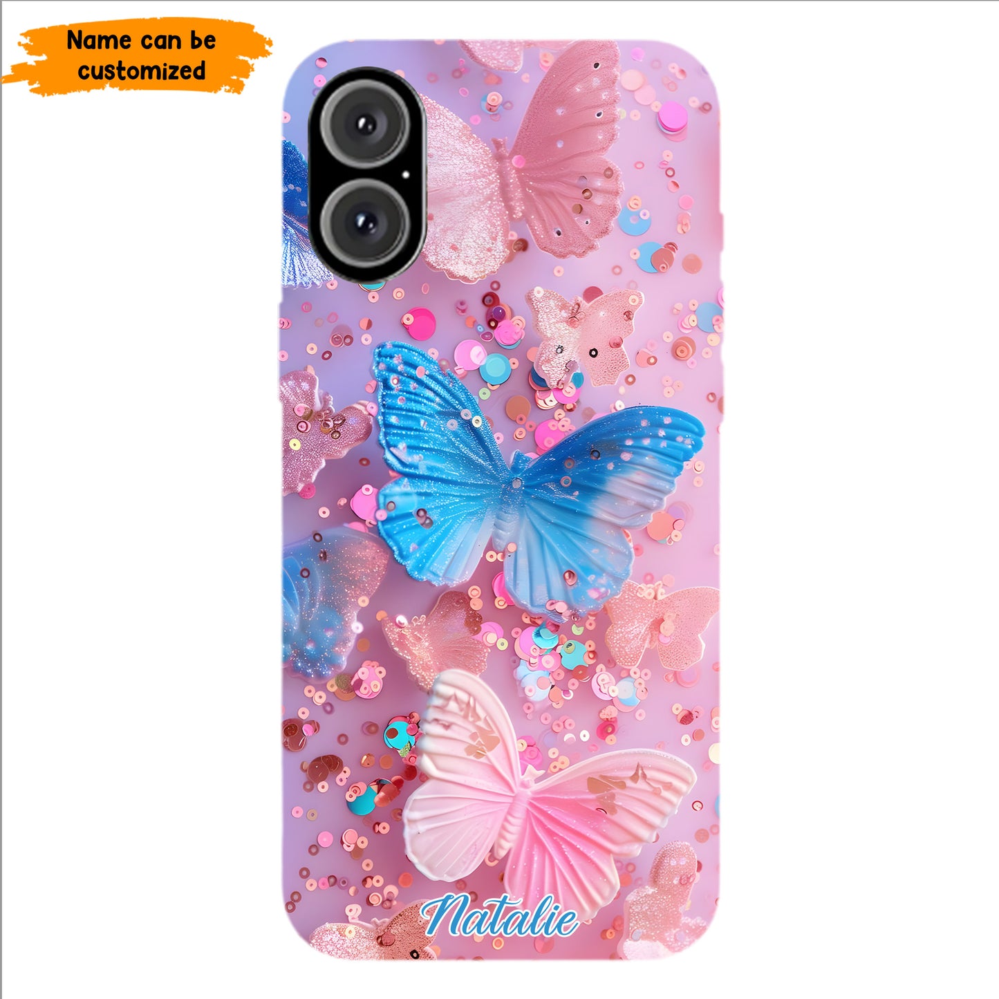 Personalized Butterfly Glitter Phone Case