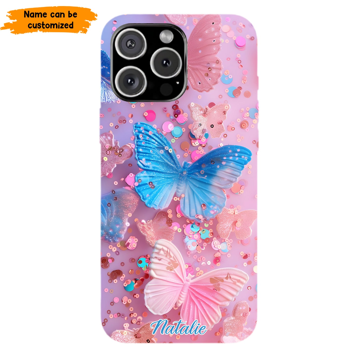Personalized Butterfly Glitter Phone Case