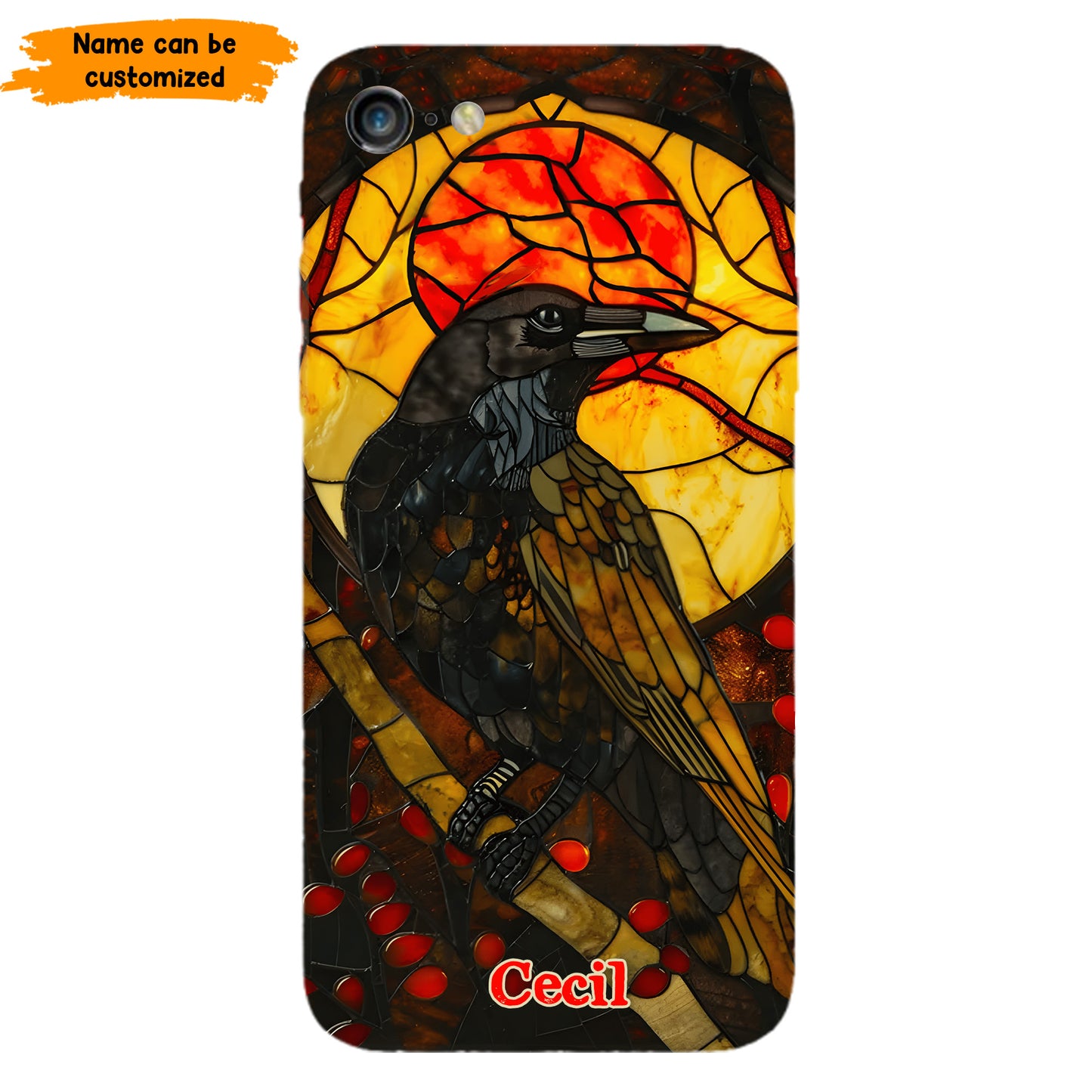 Personalized Stained Glass Raven Phone Case
