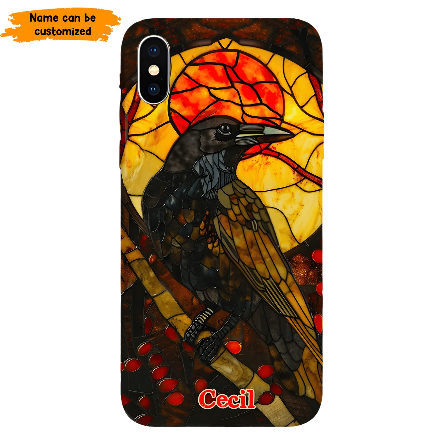 Personalized Stained Glass Raven Phone Case