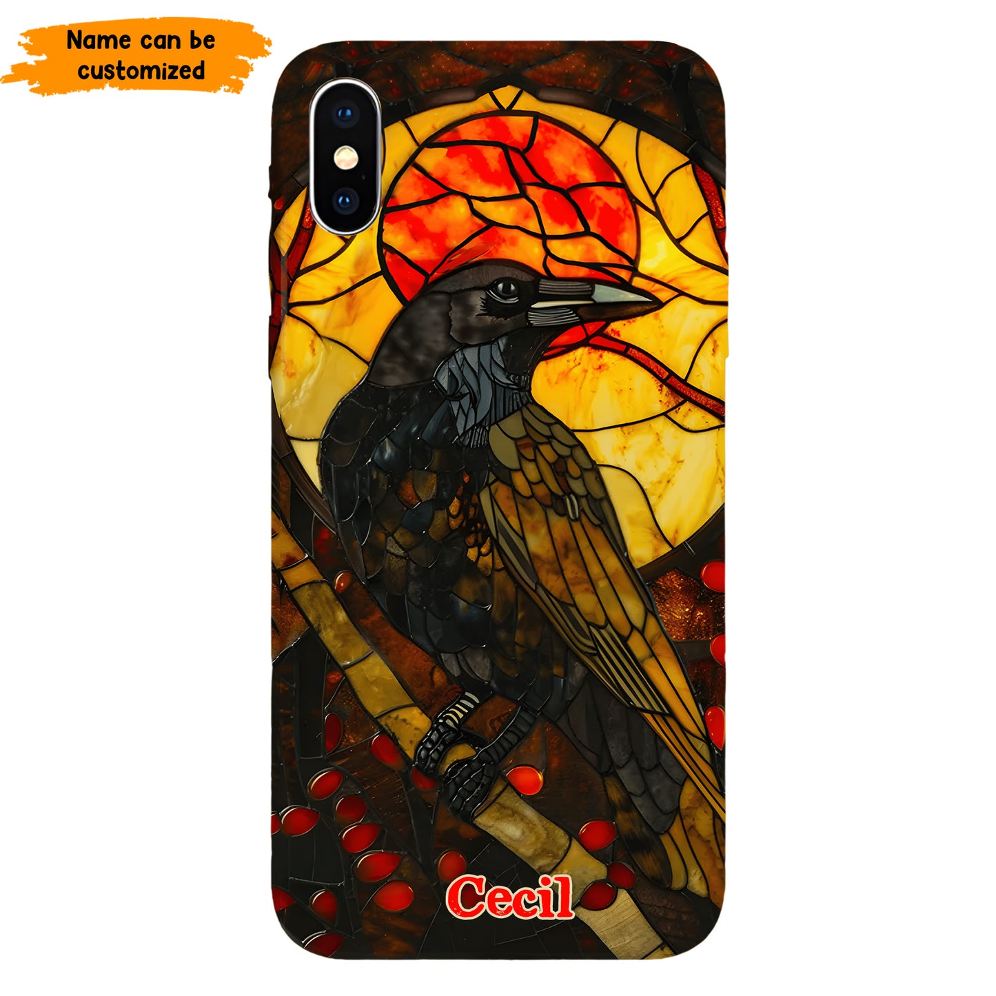 Personalized Stained Glass Raven Phone Case