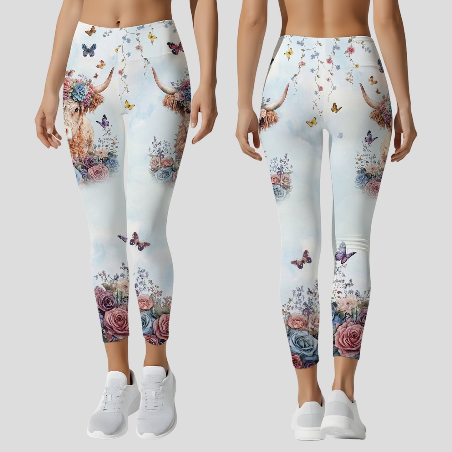 Personalized Floral Highland Cow Hoodie & Leggings Set