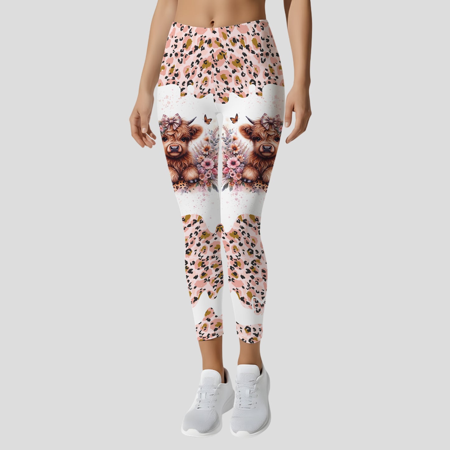Cute Cow Flowers - Personalized Highland Cow Hoodie and Leggings