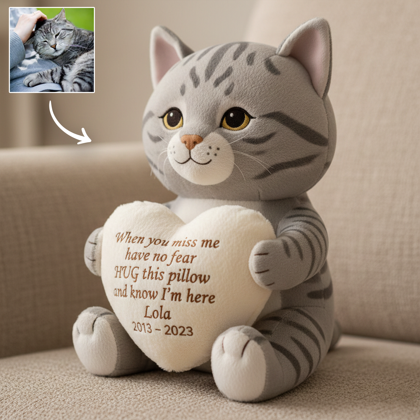 When You Miss Me – Personalized Cat Memorial Shaped Pillow