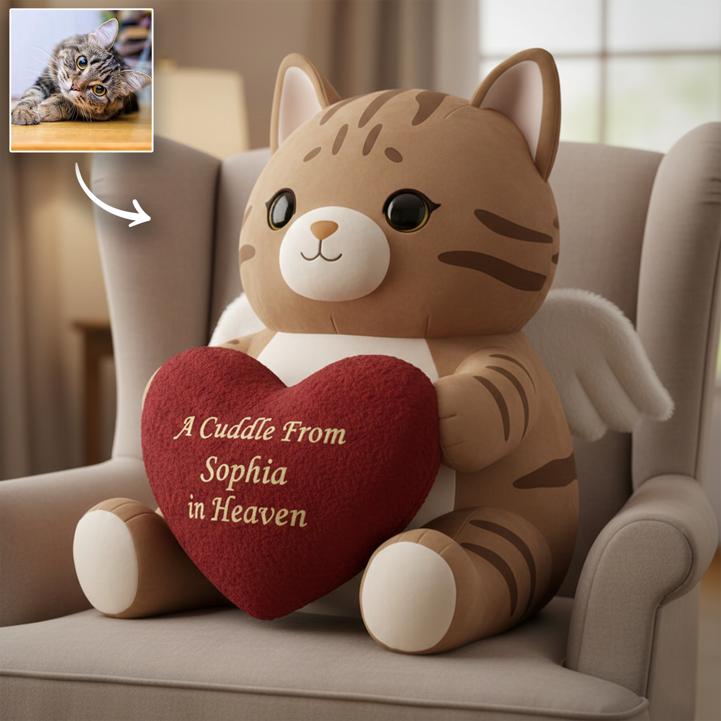 A Cuddle From Heaven – Personalized Cat Memorial Shaped Pillow