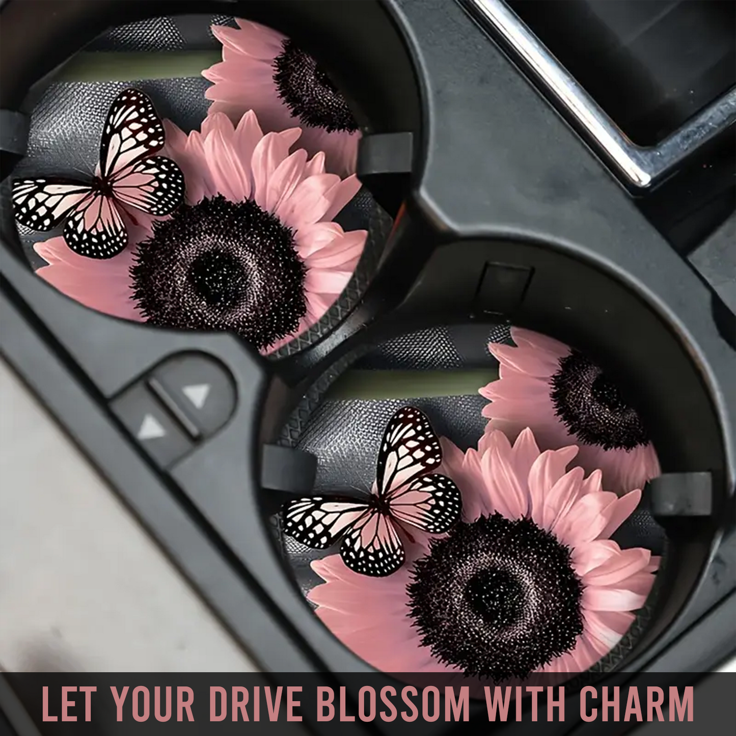 Pink Sunflower & Butterfly Car Coaster