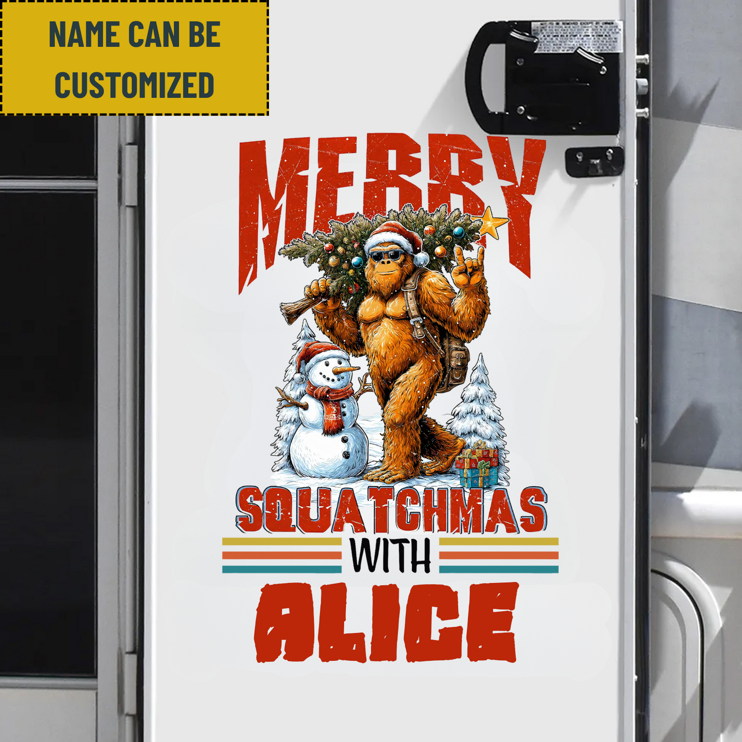 Merry Squatchmas - Personalized Name Bigfoot Decor Decal