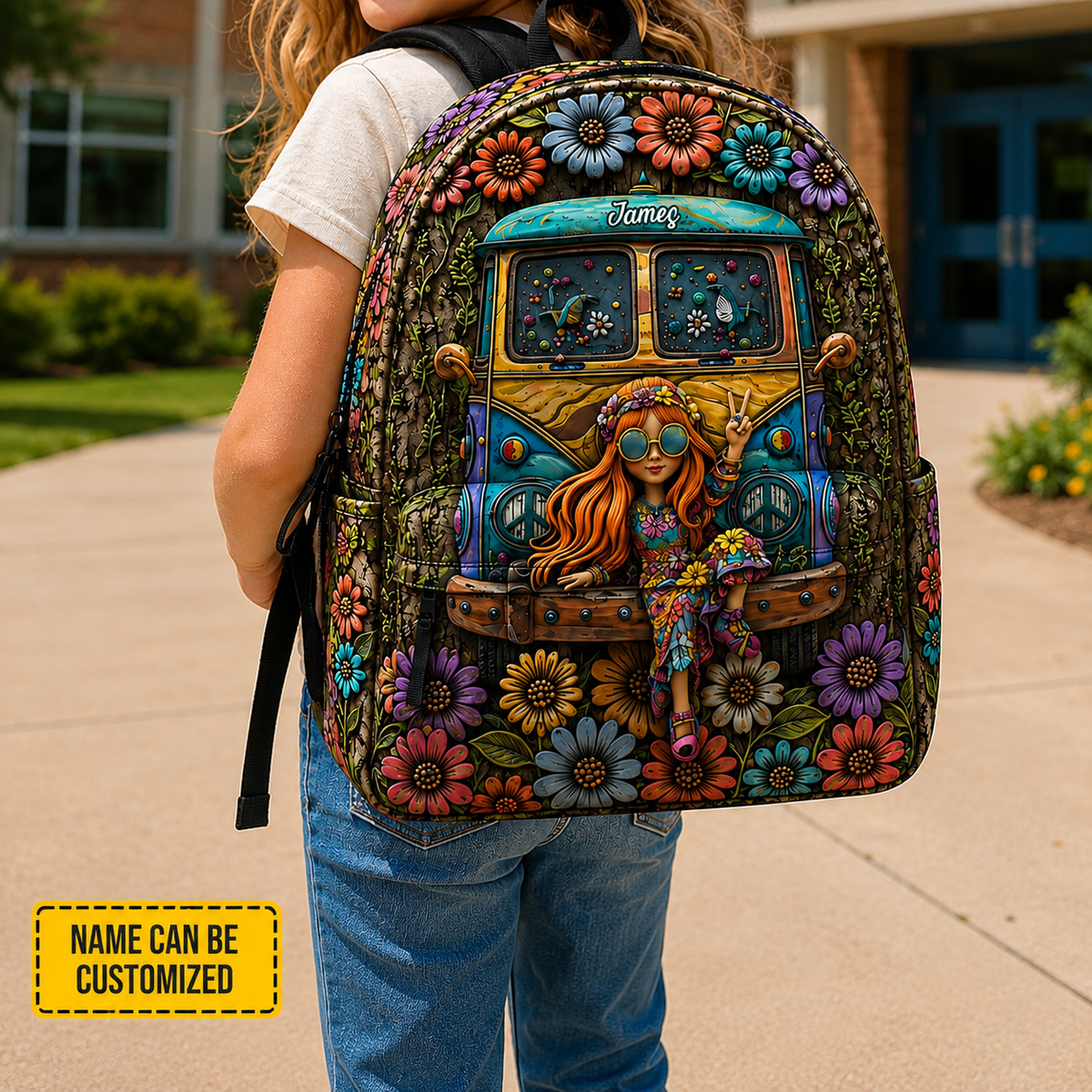 Personalized Hippie Flower Backpack - Kids Backpack