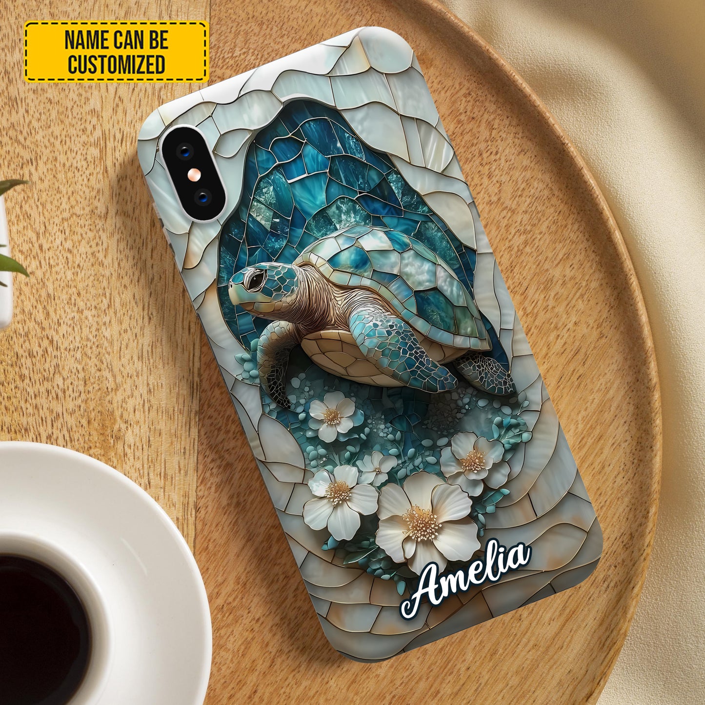 Personalized Sea Turtle Ocean & Flowers Phone Case