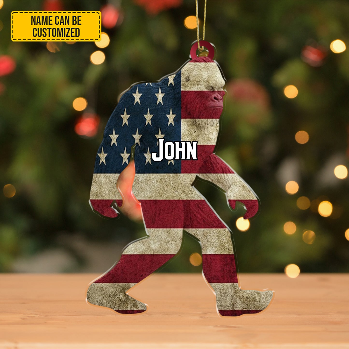 Personalized Sasquatch USA Flag Christmas – Funny Christmas Ornament
