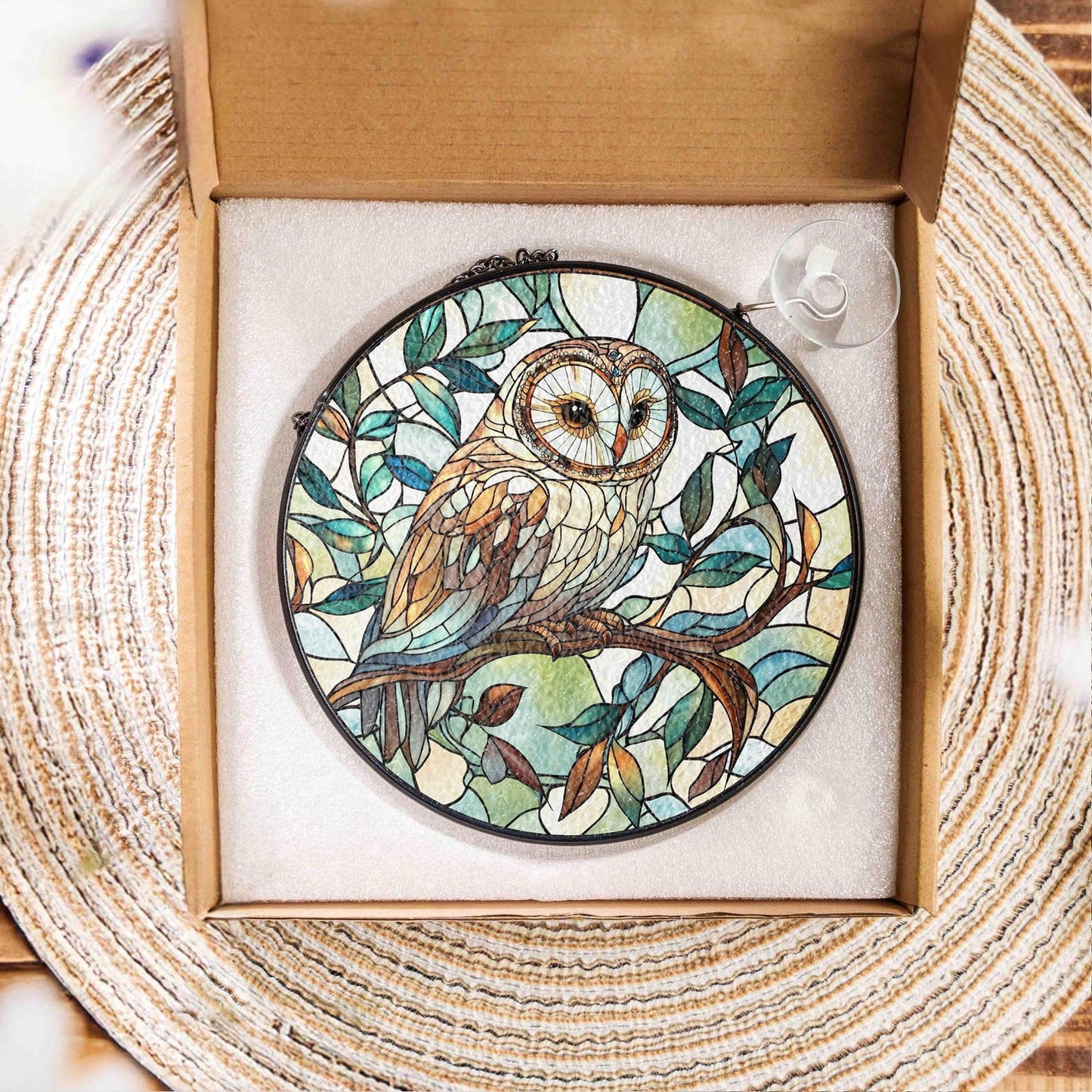 Owl Stained Glass Suncatcher: Bird Window Hanging Decor