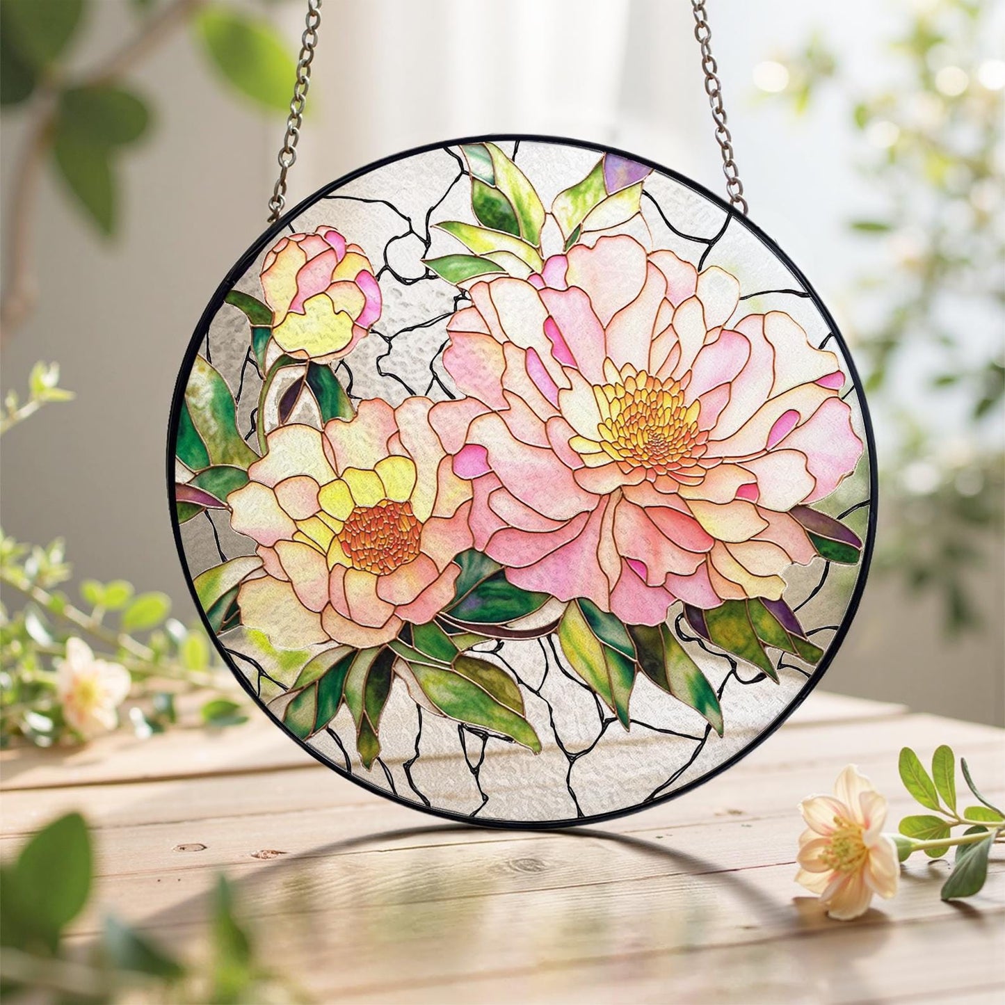 Peony Flower Stained Glass Suncatcher - Home Decor