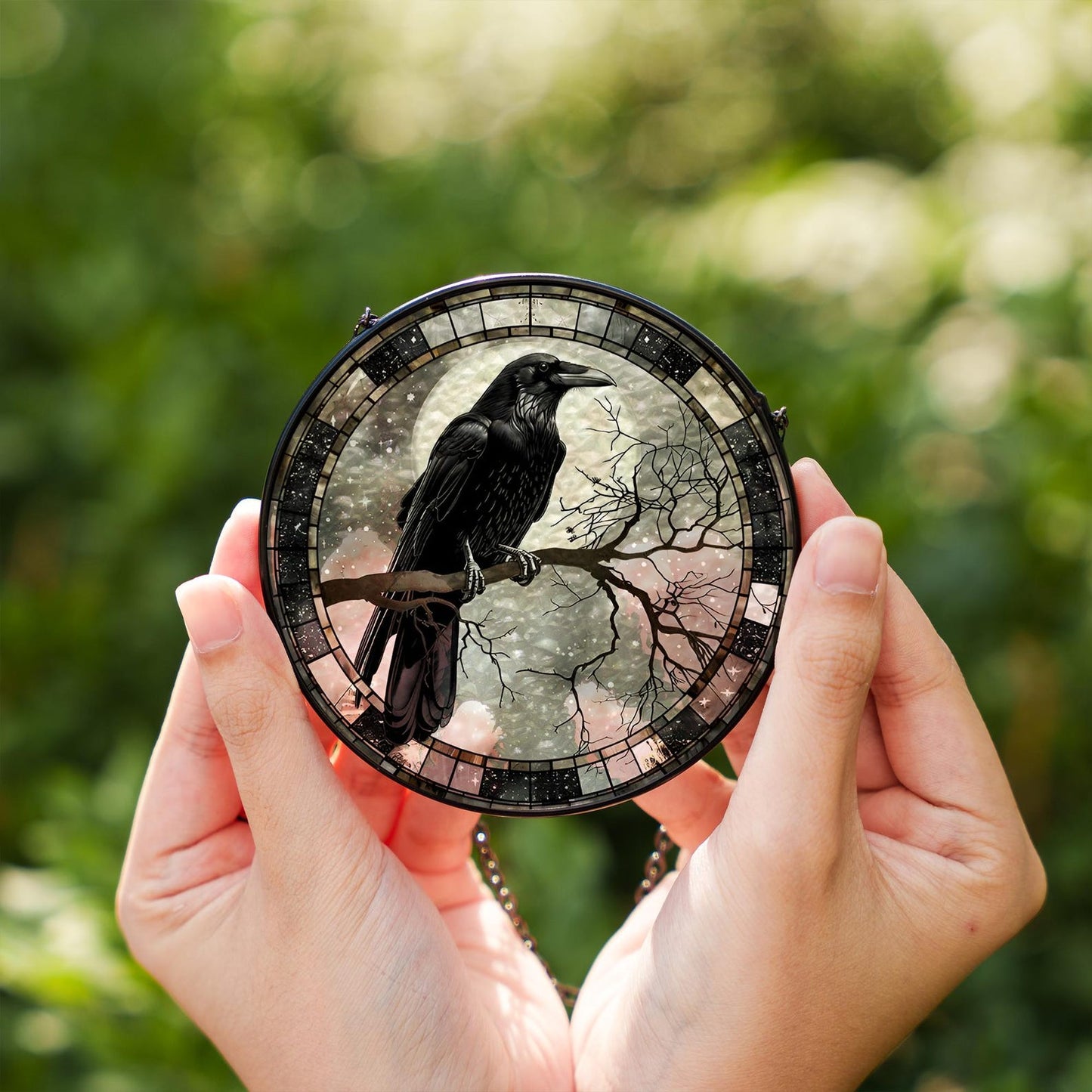 Gothic Raven Stained Glass Suncatcher