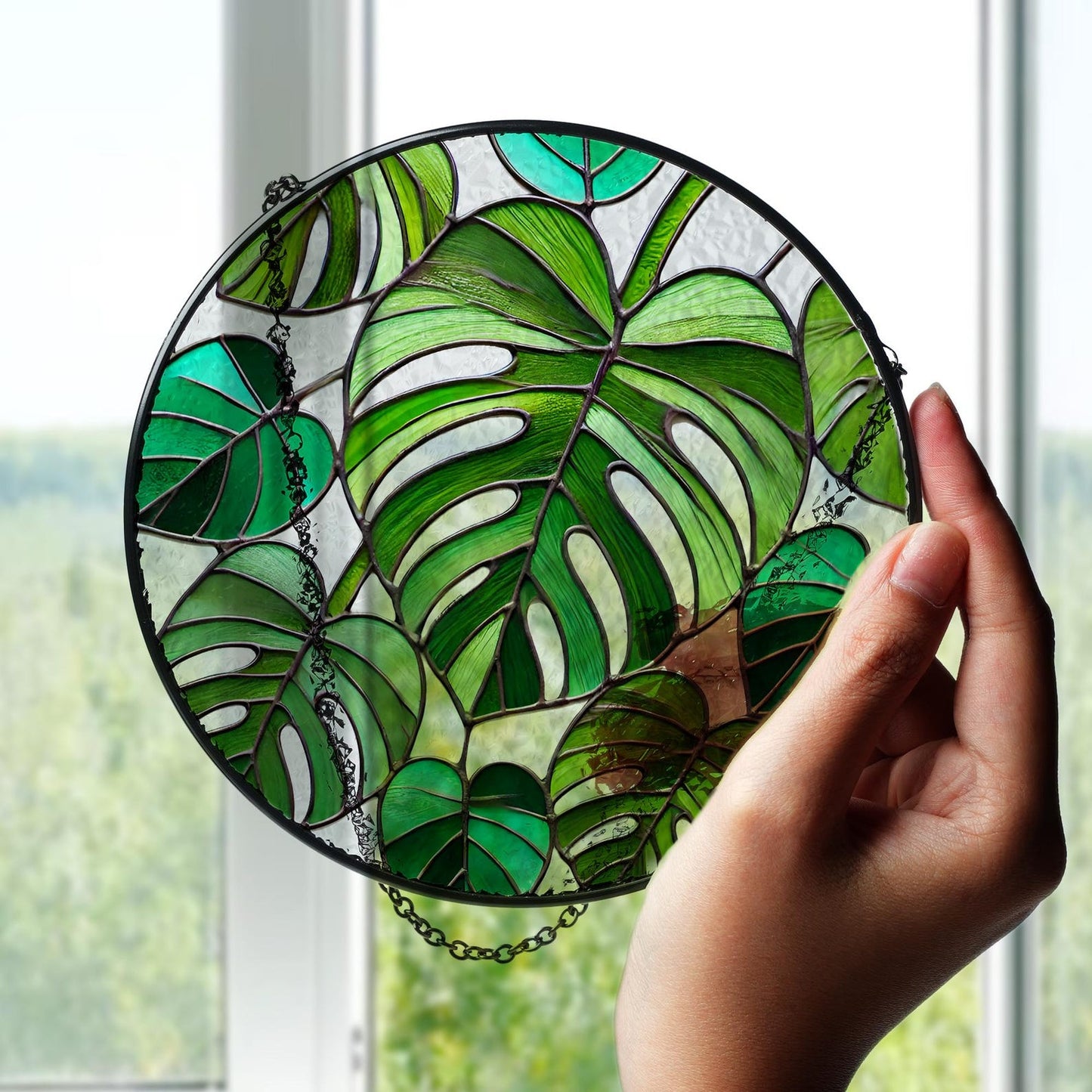 Monstera Plant Stained Glass Suncatcher