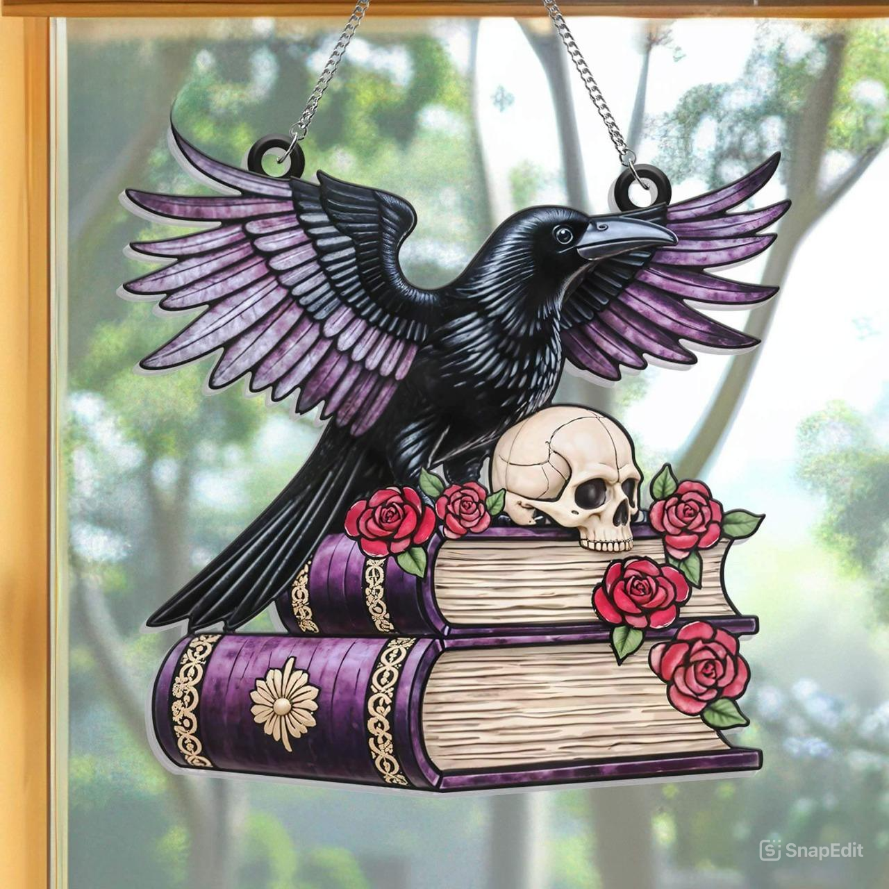 Raven Skull Suncatcher Hanging Decor, Acrylic Window