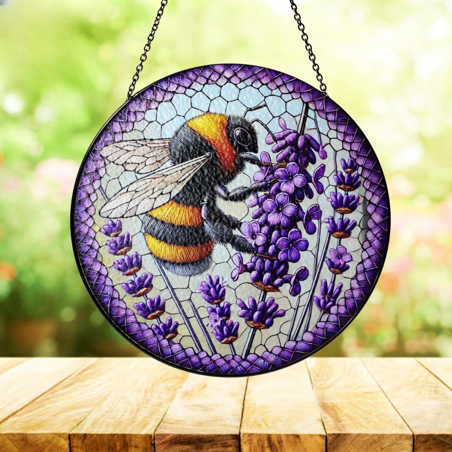 Bee and Lavender Stainglass - Window Hanging Suncatcher