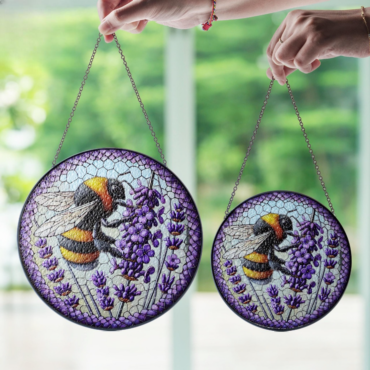 Bee and Lavender Stainglass - Window Hanging Suncatcher