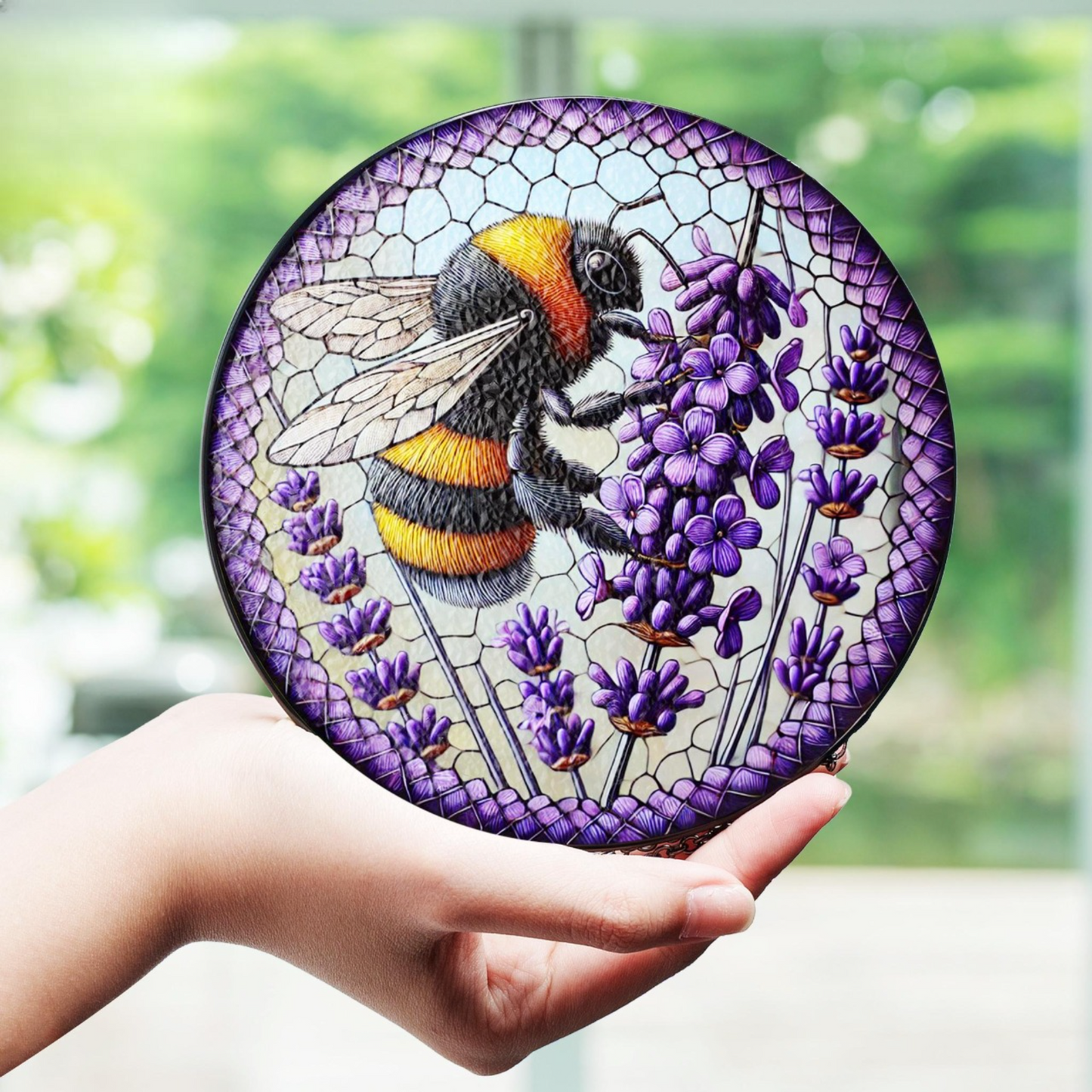 Bee and Lavender Stainglass - Window Hanging Suncatcher