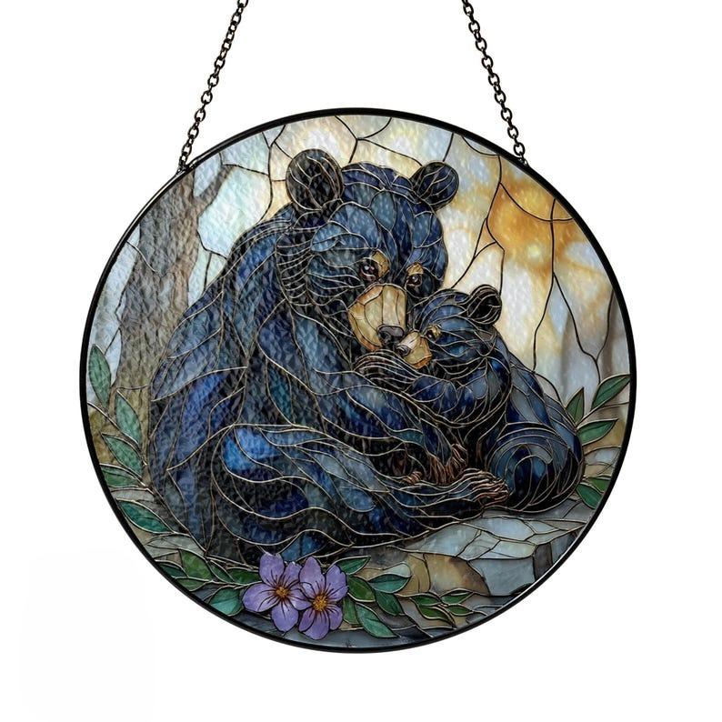 Mom Bear and Cub Stained Glass Suncatcher