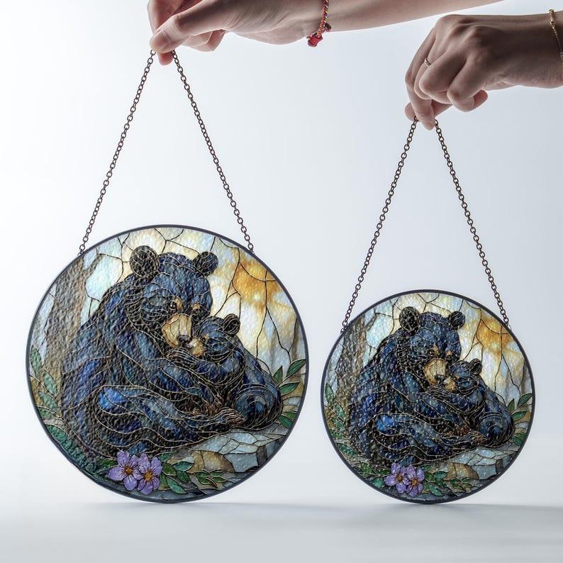 Mom Bear and Cub Stained Glass Suncatcher