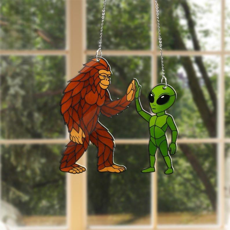 Funny Bigfoot and Alien Acrylic Window