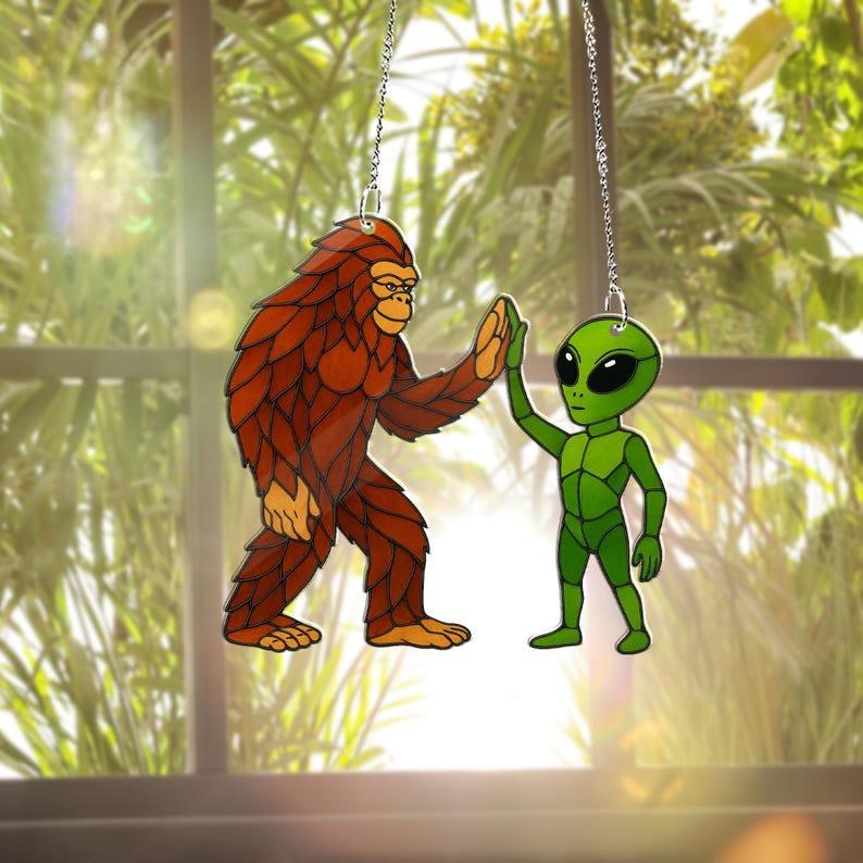 Funny Bigfoot and Alien Acrylic Window