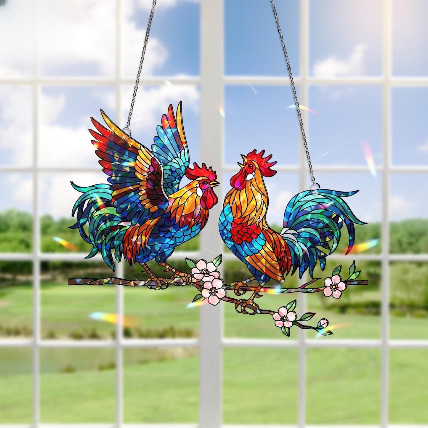 Hologram Chicken Rooster Suncatcher Acrylic Window Hanging