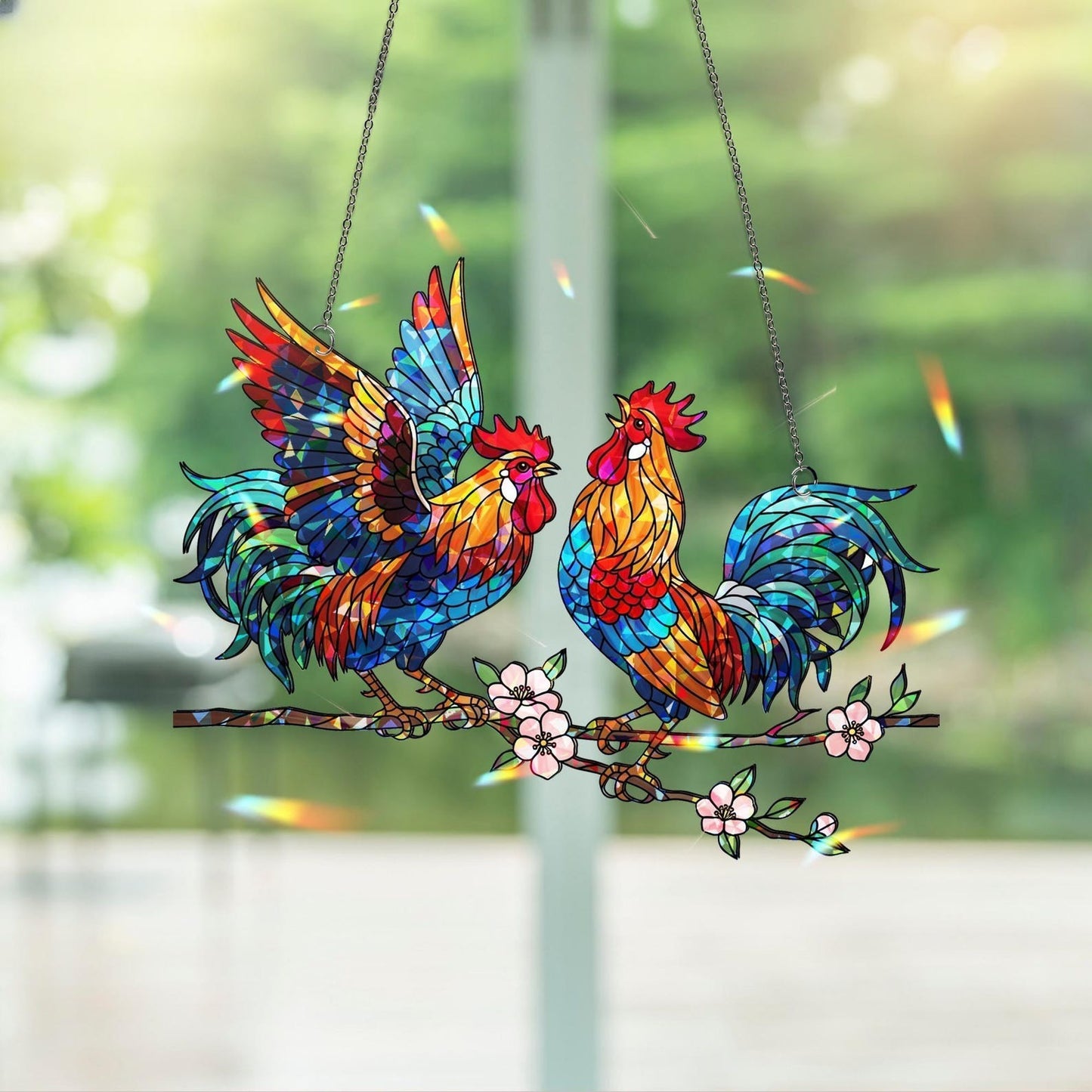 Hologram Chicken Rooster Suncatcher Acrylic Window Hanging
