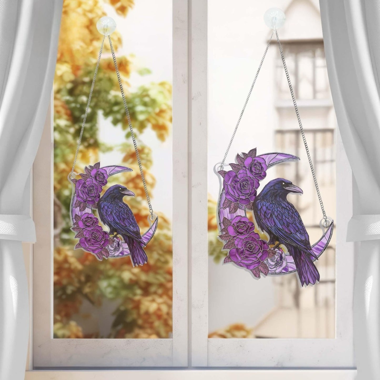 Mystical Raven & Rose Acrylic Suncatcher