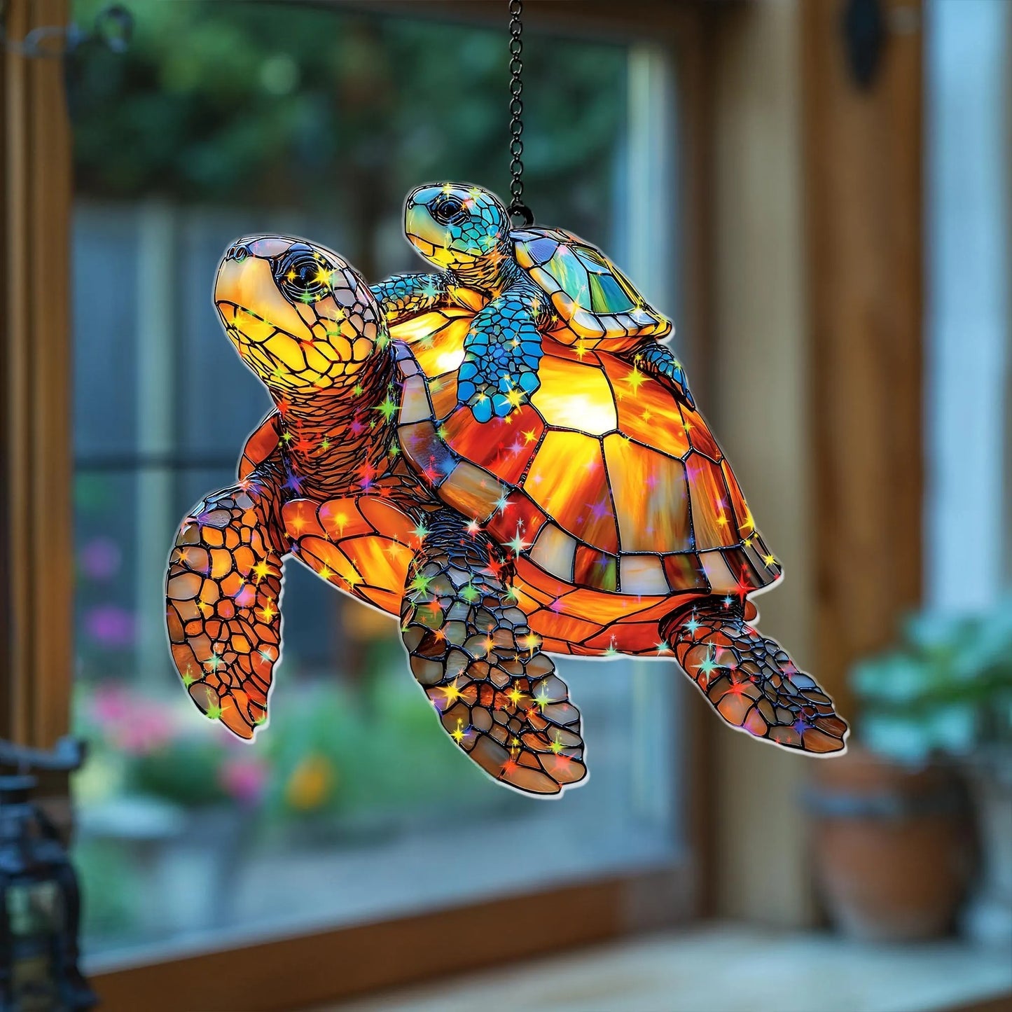 Turtle Mom and Baby Holographic Acrylic Suncatcher