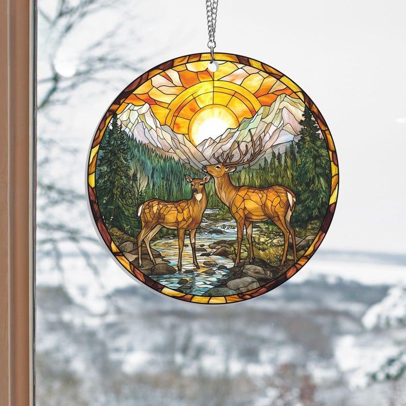 Forest Deer Couple Acrylic Window Hanging