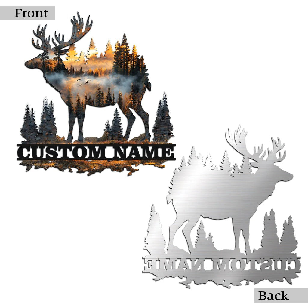 Custom Name Hunting Deer Sunset - Personalized Metal Sign