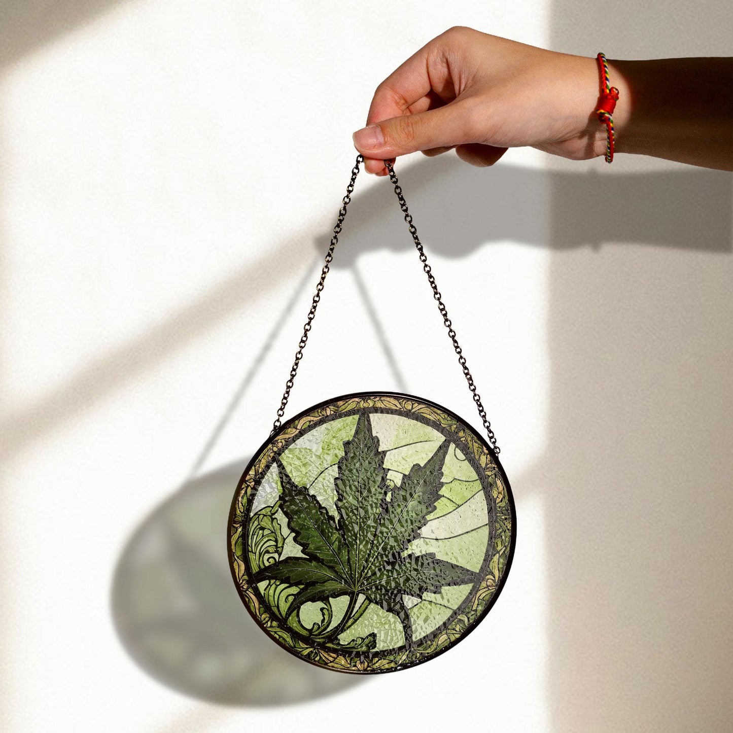 Green Leaf Stained Glass Suncatcher