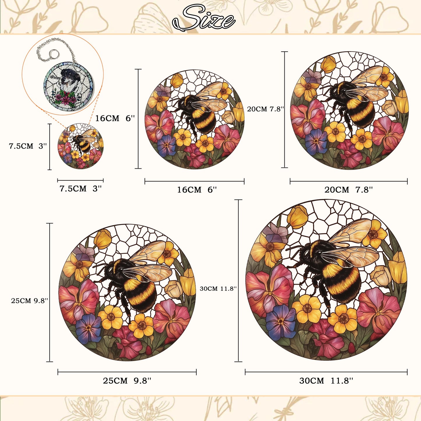 Bee and Flower Stained Glass - Window Hanging Suncatcher