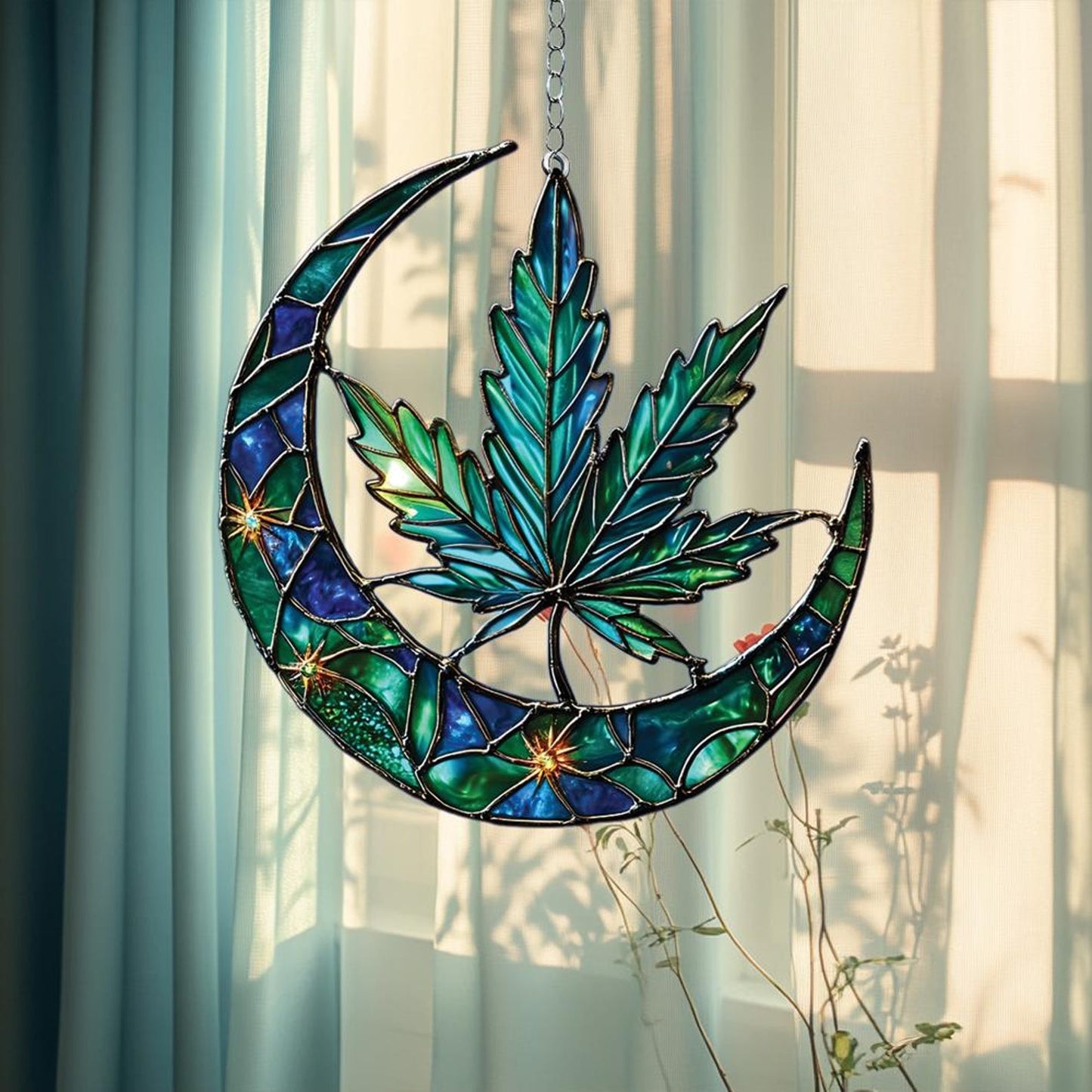 Crescent Moon and Weed Leaf Acrylic Window