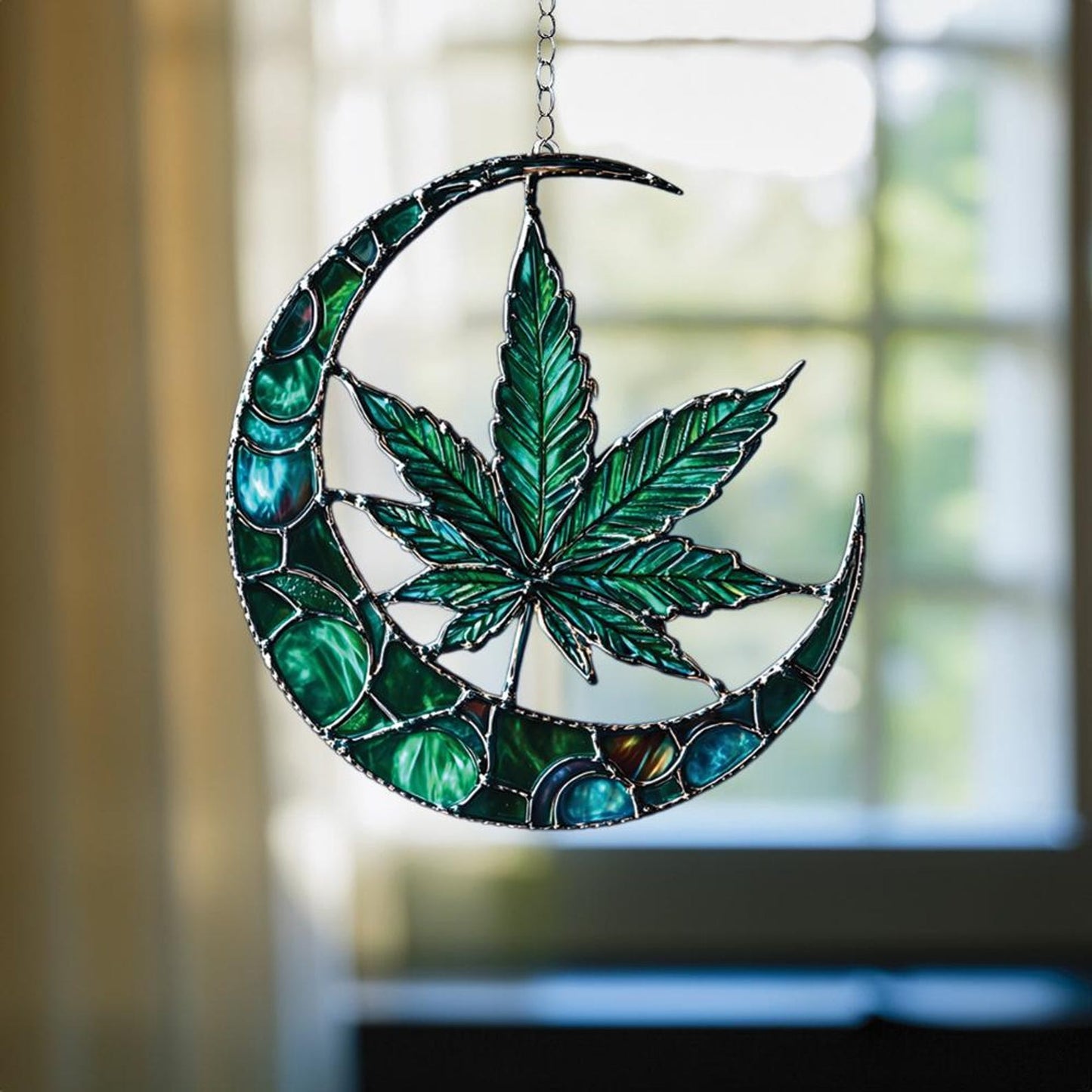 Crescent Moon and Weed Leaf Acrylic Window