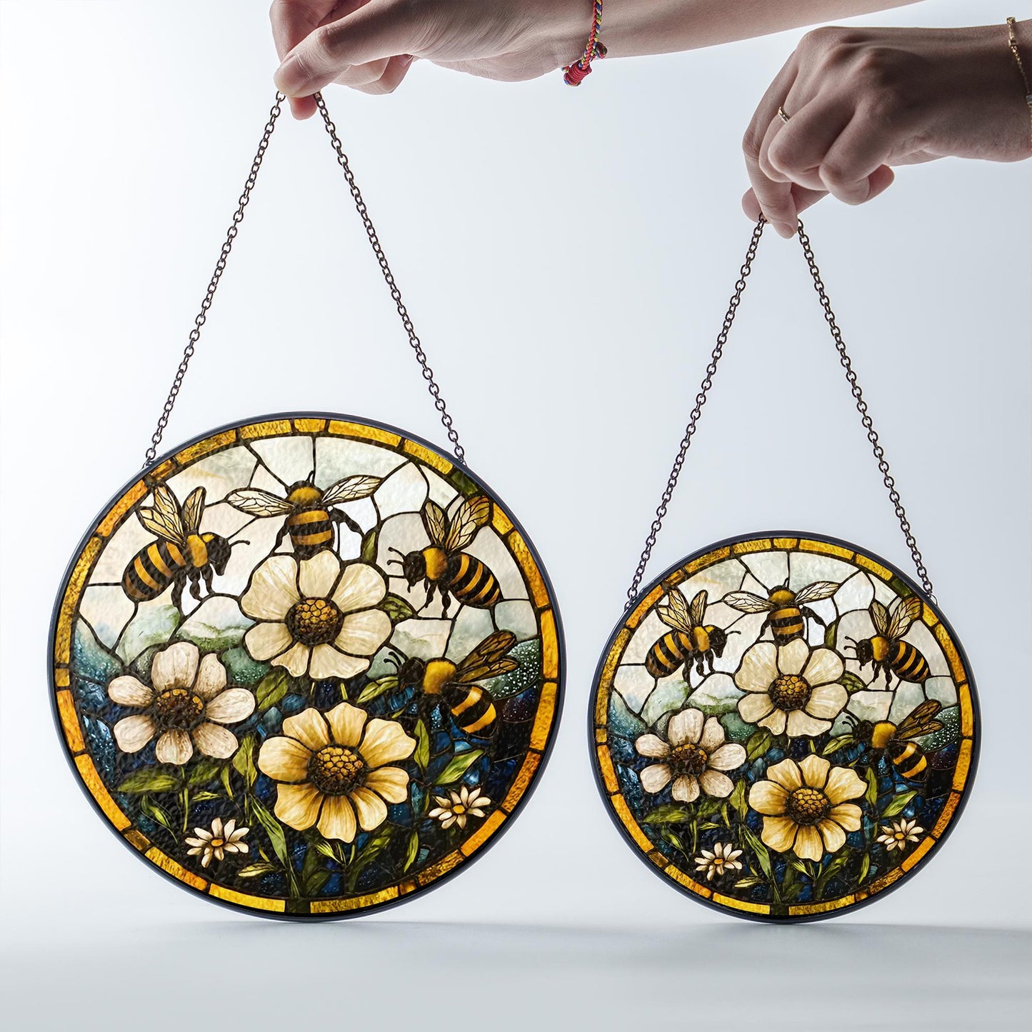 Bee And Flower Stained Glass - Window Hanging Suncatcher