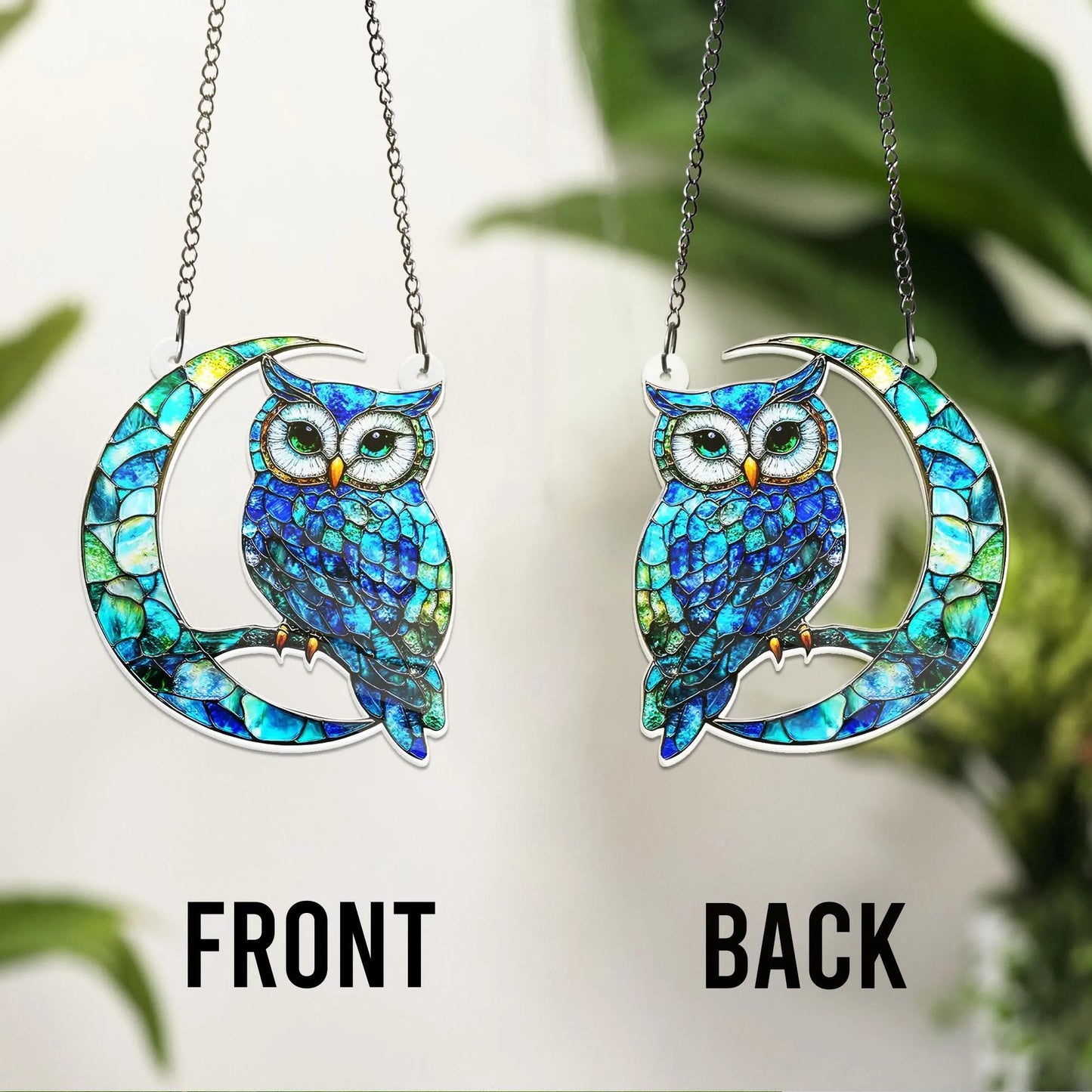 Owl on Moon Hanging Acrylic Decor - Owl Window Hanging Suncatcher Ornament