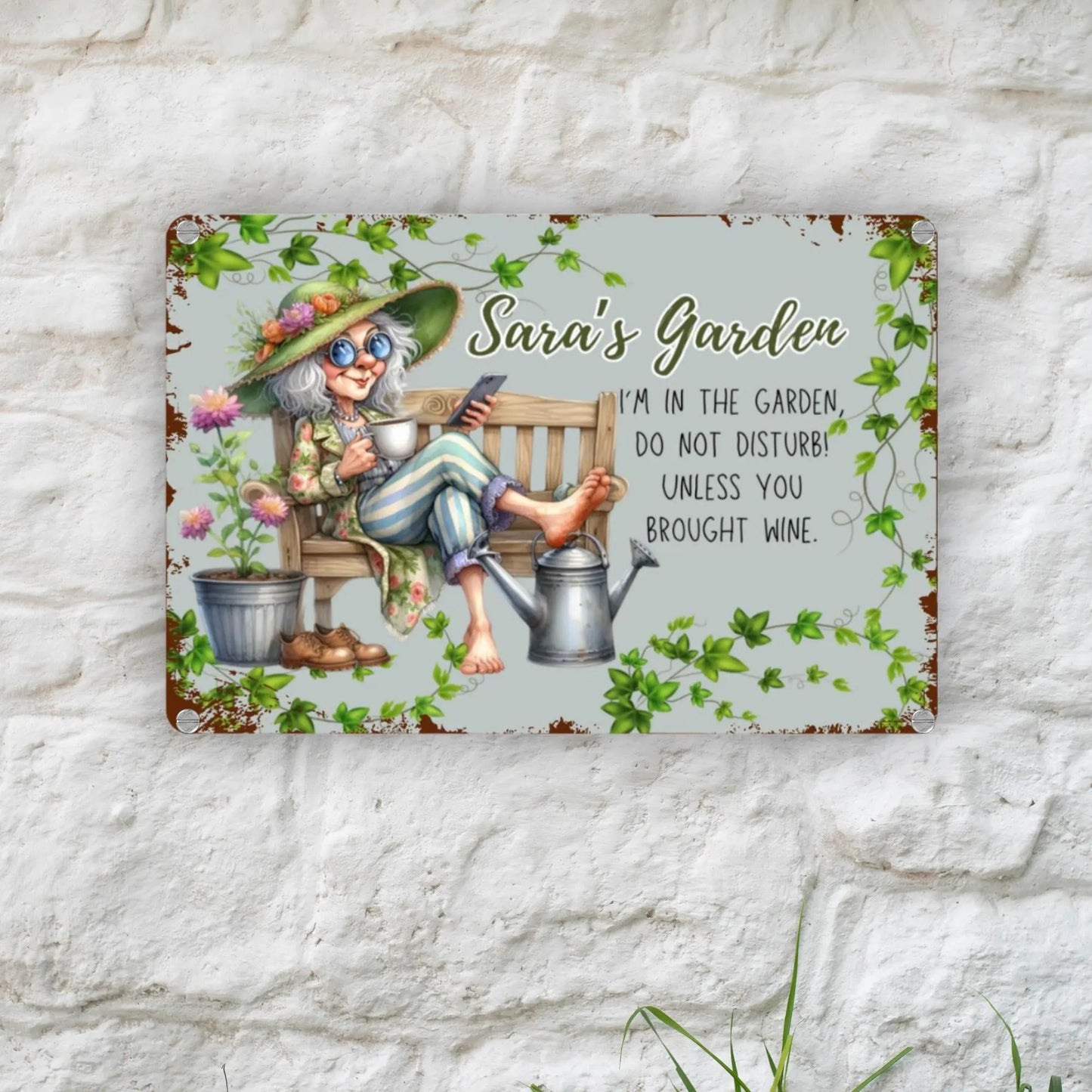 Personalized Funny Metal Garden Sign for Women - Personalized Rectangle Metal Sign