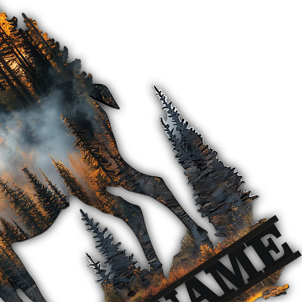Custom Name Hunting Deer Sunset - Personalized Metal Sign