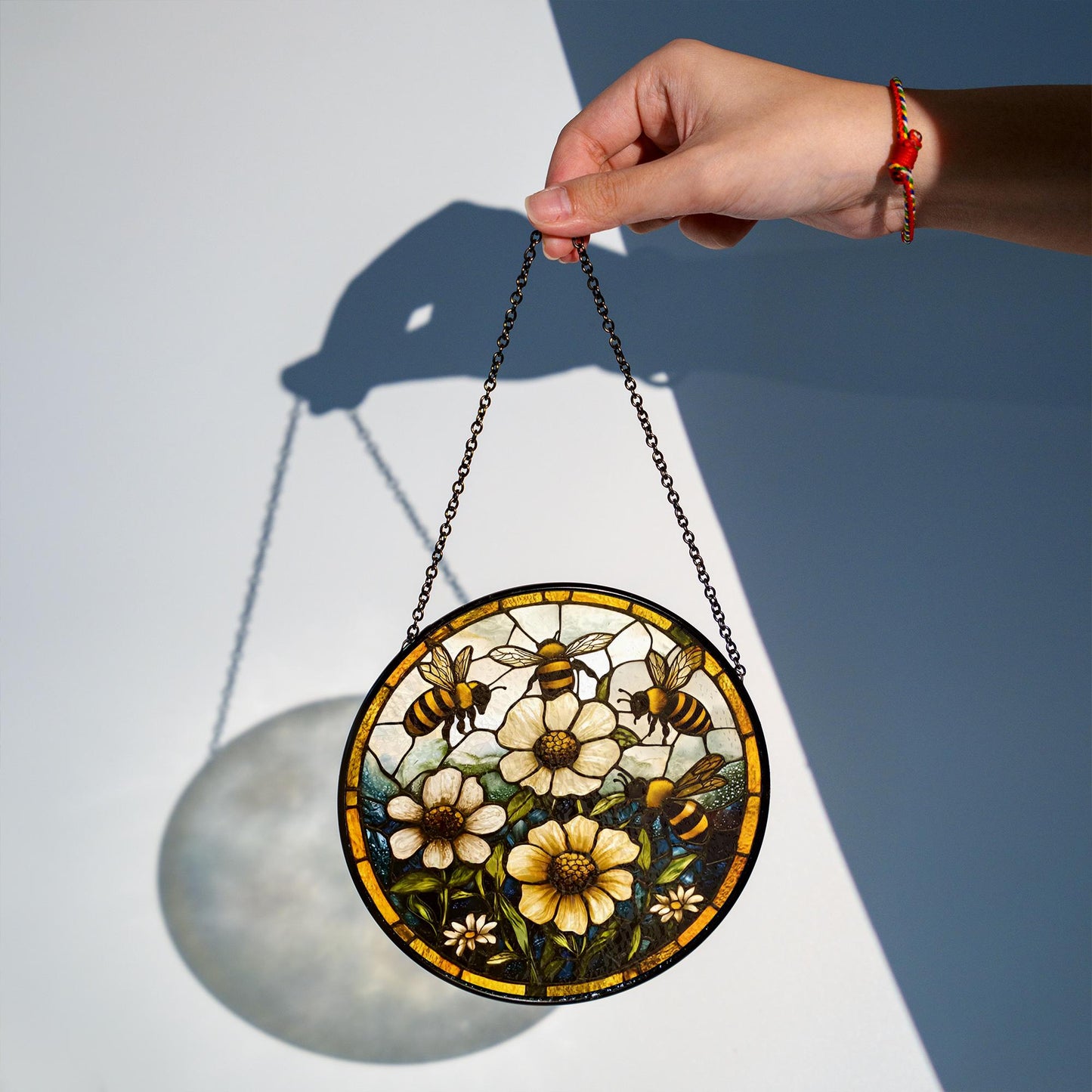 Bee And Flower Stained Glass - Window Hanging Suncatcher