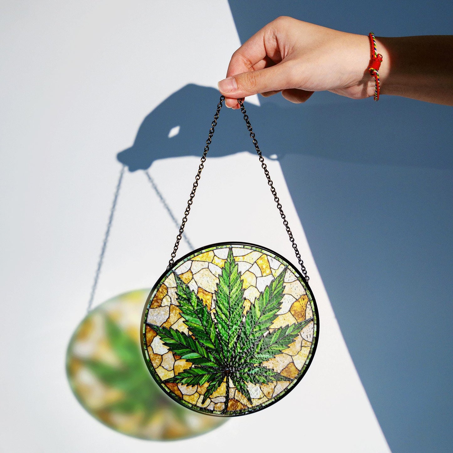 Weed Leaf Stained Glass Suncatcher