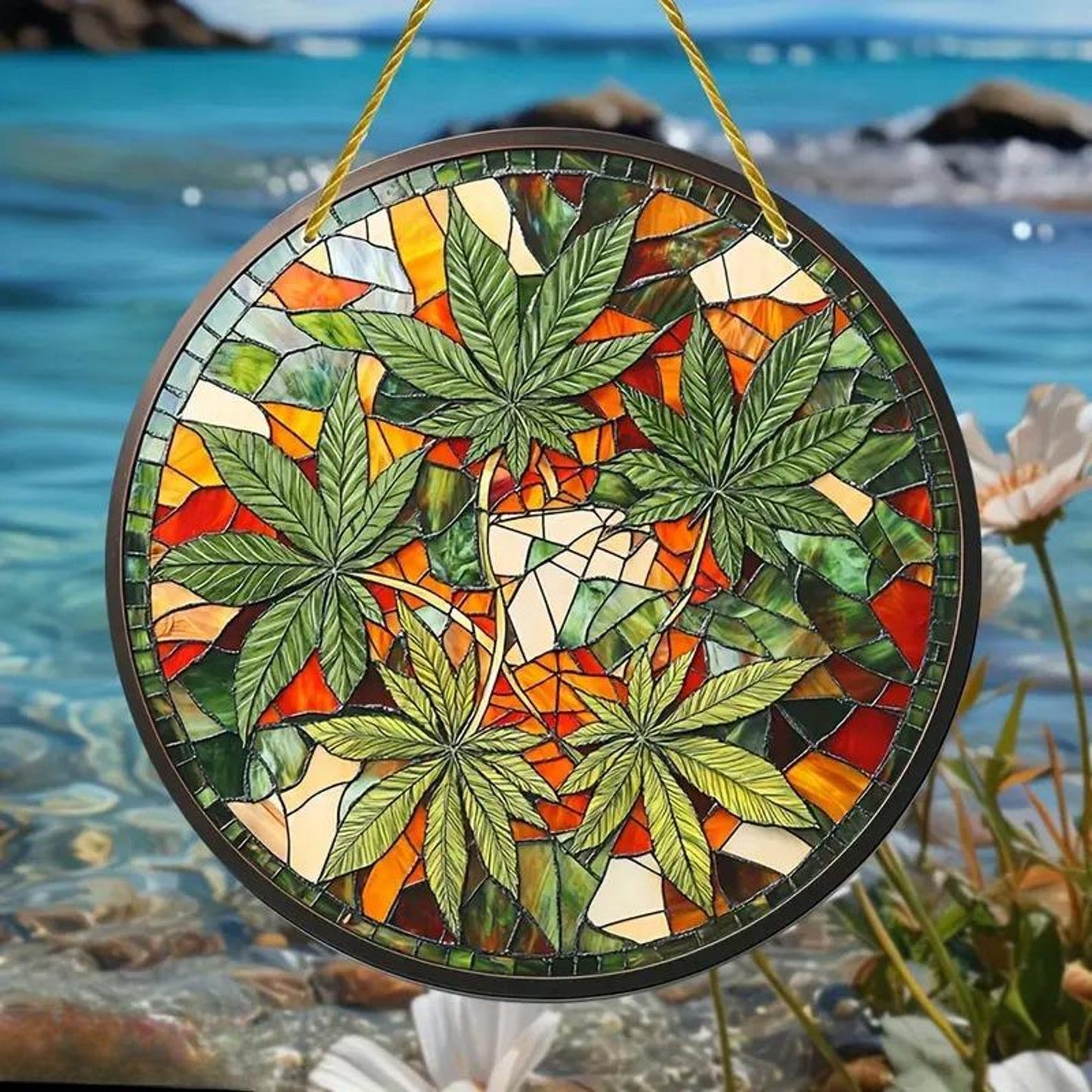 Bohemian Marijuana and Weed Stained Glass Suncatcher