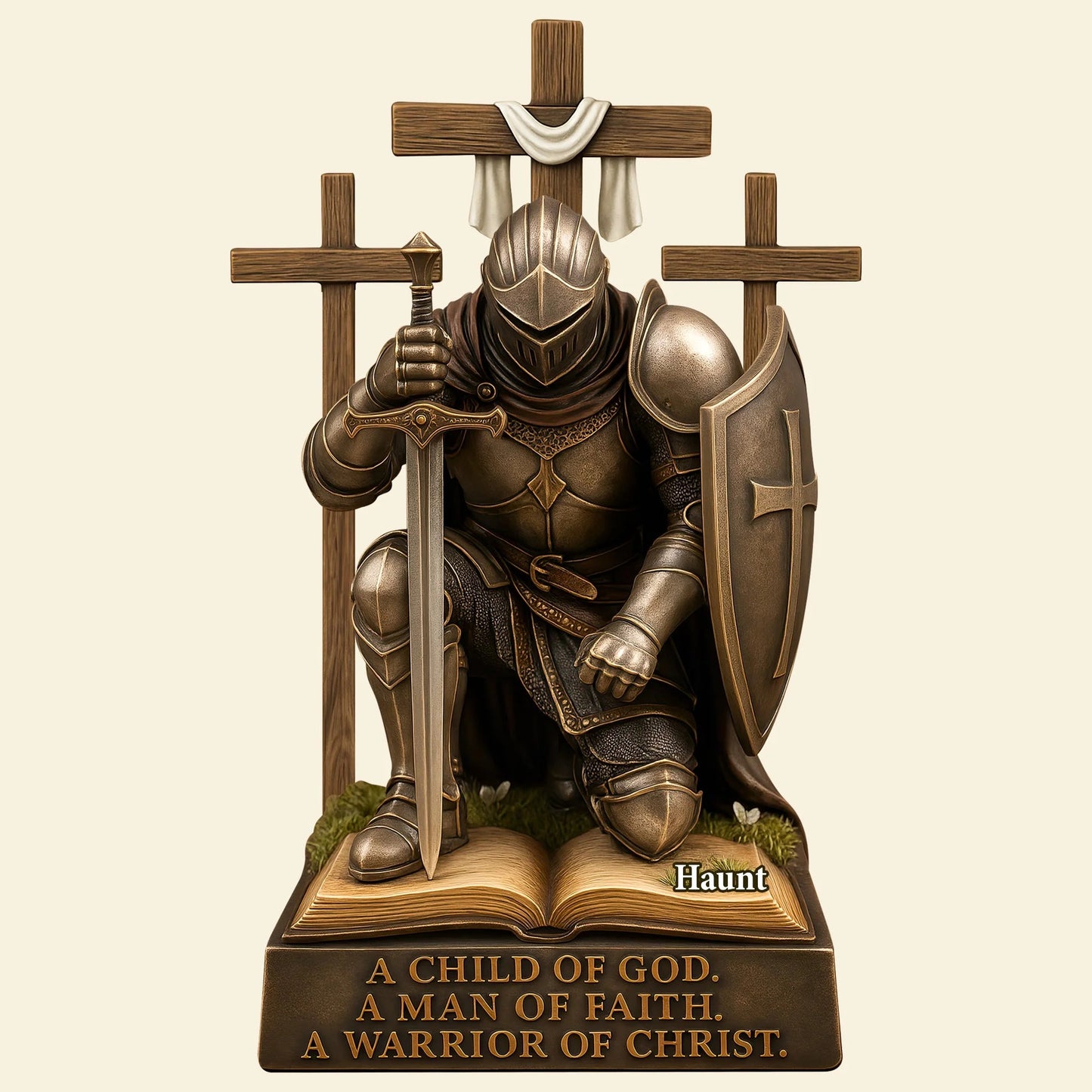 Knight Kneeling Down In Armor Acrylic Plaque - Personalized Gifts For Armor of God