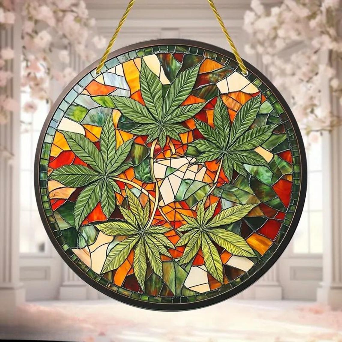 Bohemian Marijuana and Weed Stained Glass Suncatcher
