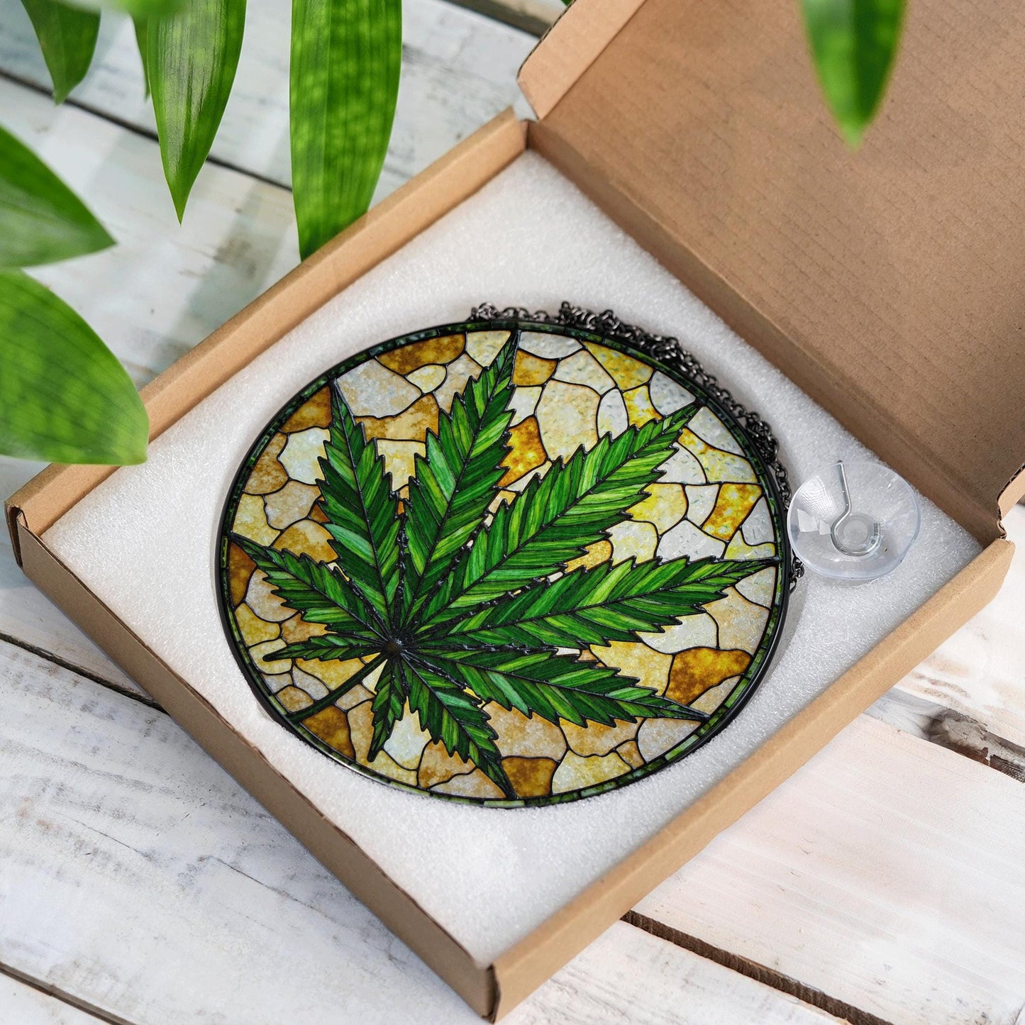 Weed Leaf Stained Glass Suncatcher