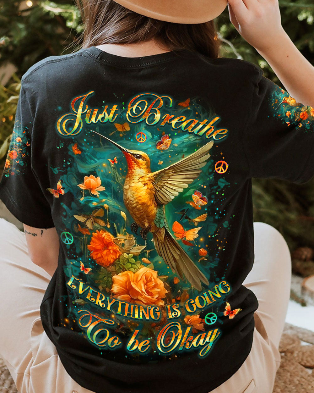 JUST BREATHE HUMMINGBIRD ALL OVER PRINT