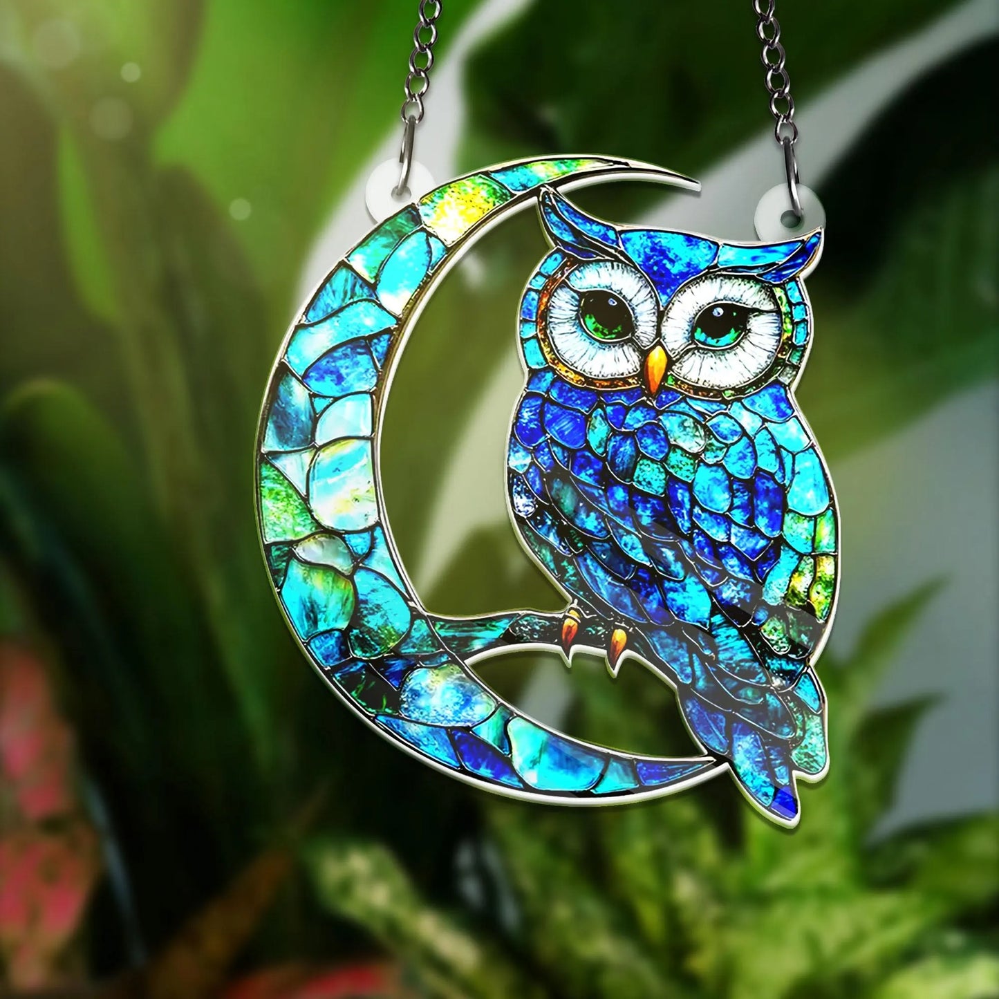 Owl on Moon Hanging Acrylic Decor - Owl Window Hanging Suncatcher Ornament